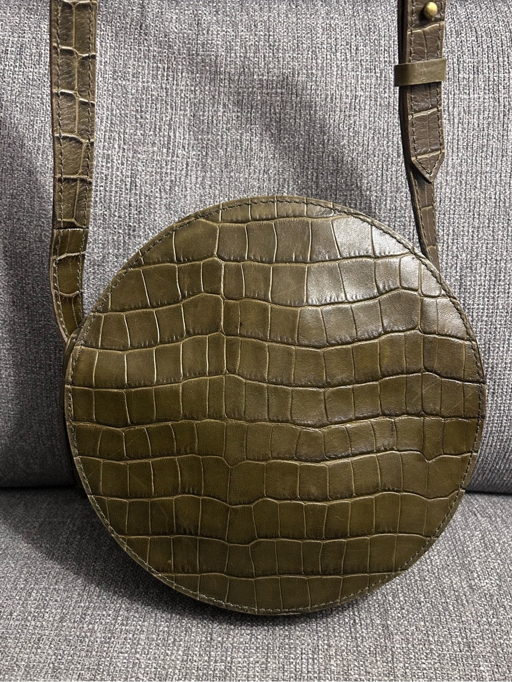 Madewell: The Simple Circle Crossbody Croc Embossed Leather Edition in Asparagus